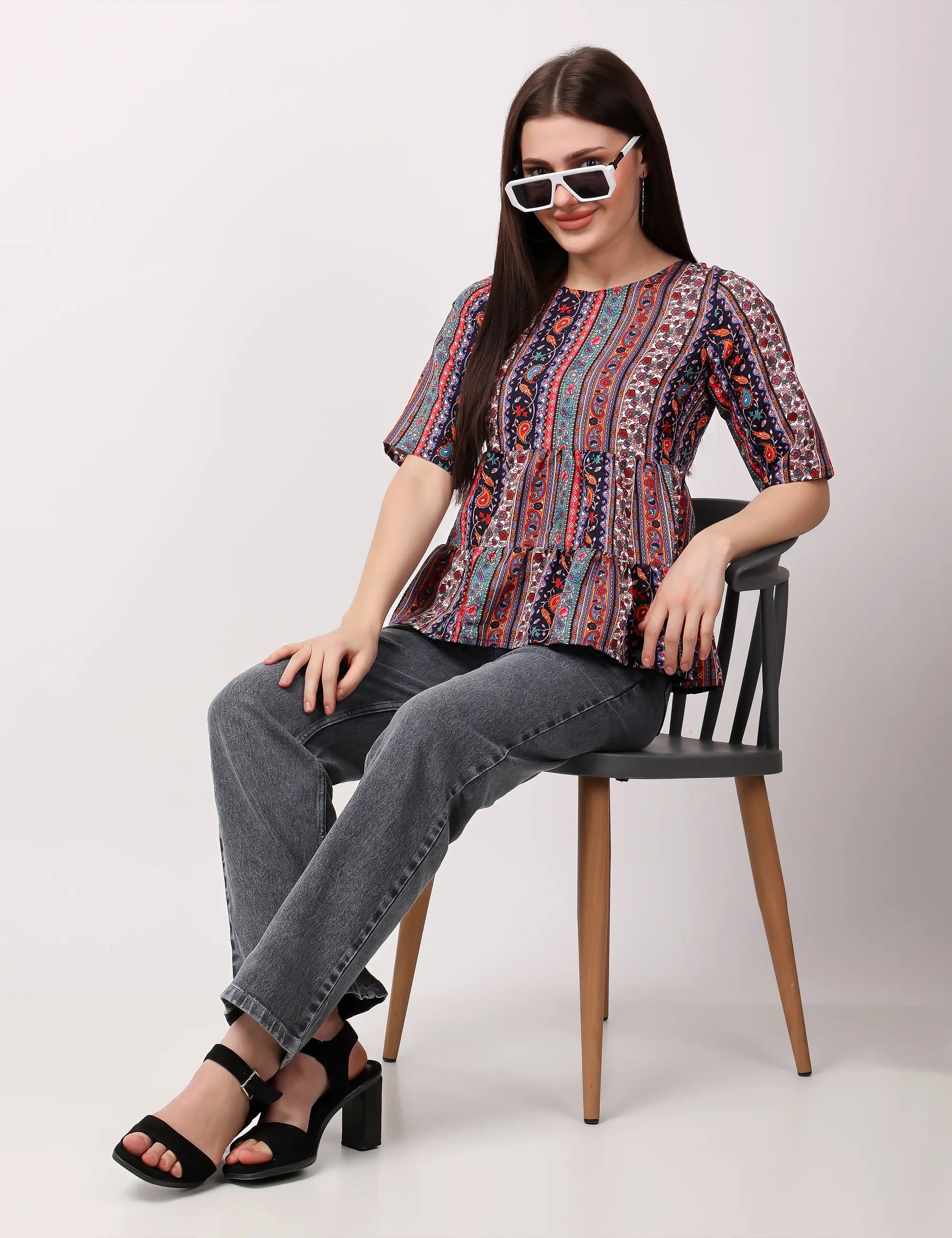 Tribal Pattern Short Sleeves Top