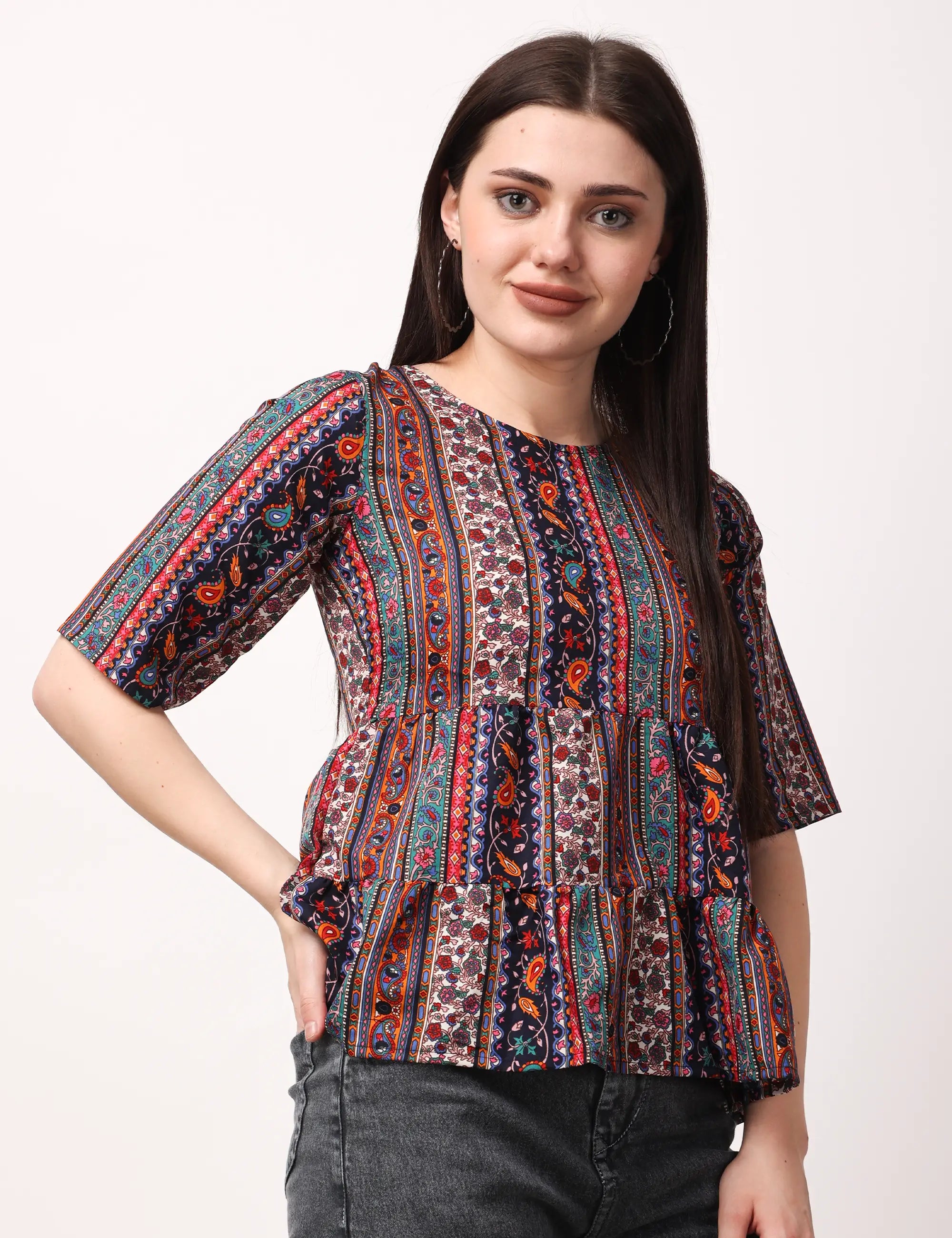 Tribal Pattern Short Sleeves Top