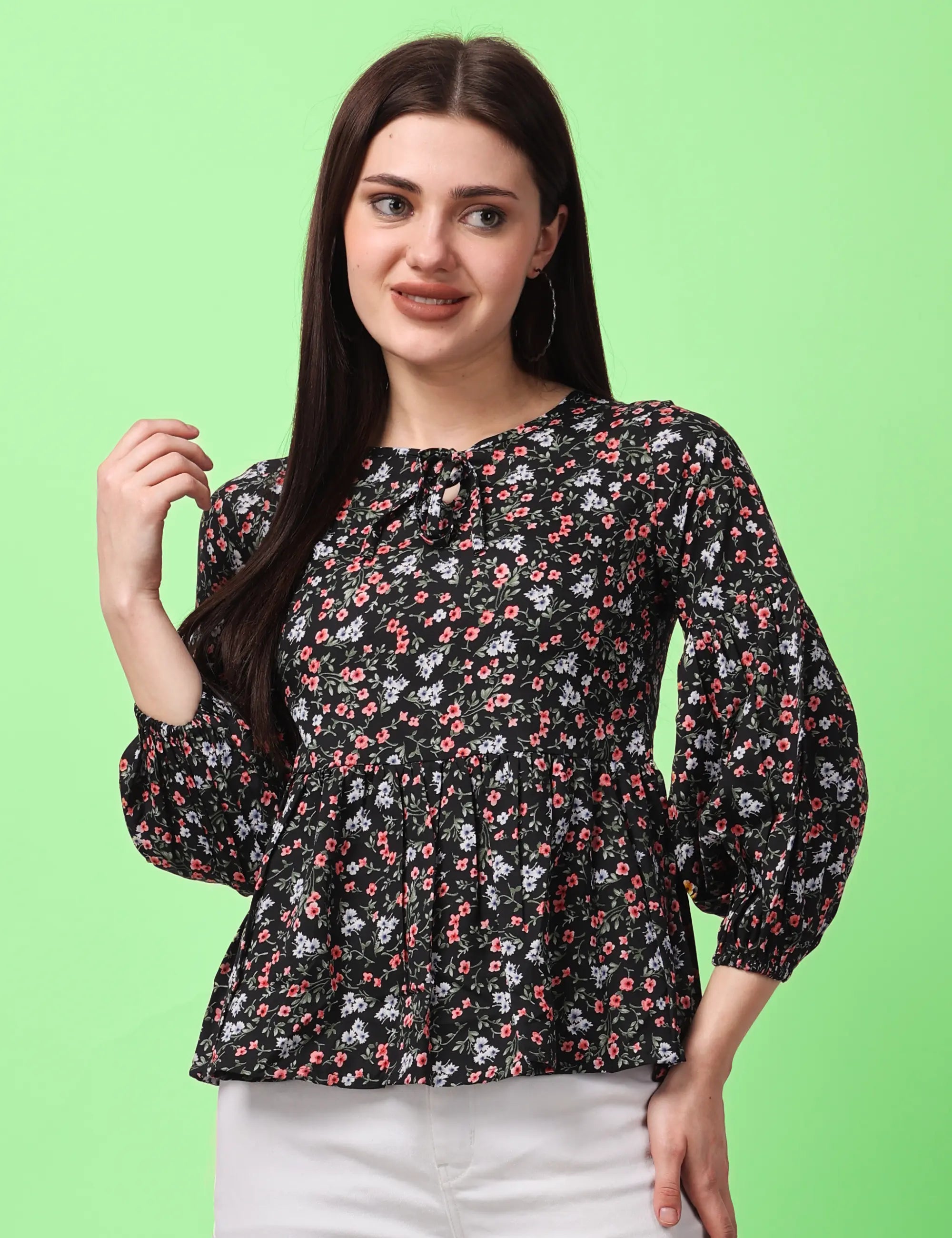 Floral Fuff Sleeves Top